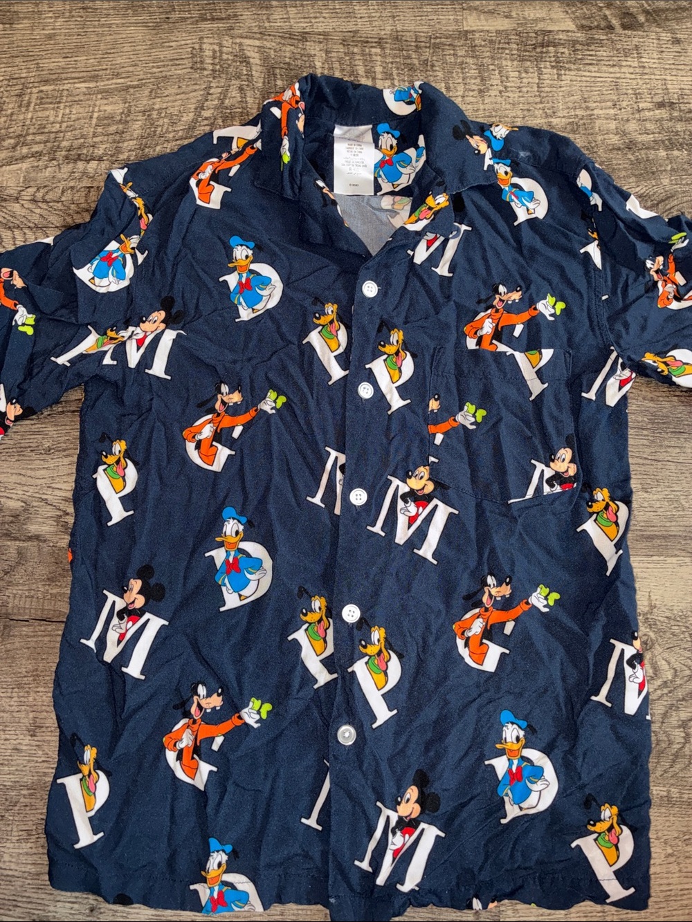 Disney Navy Short-Sleeve Button-Up Shirt with Mickey, Donald & Goofy Print